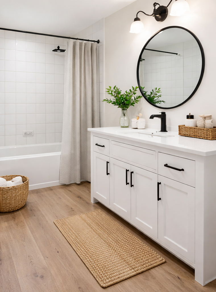 Modern bathroom with white vanity