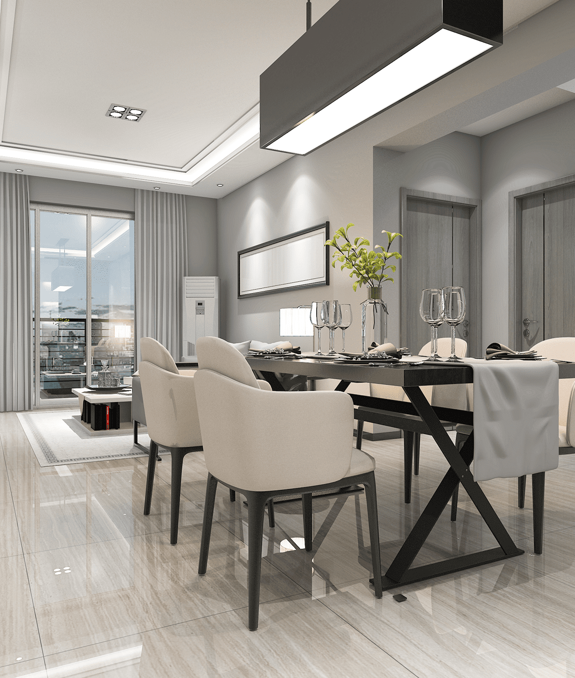 Contemporary dining area with sleek furniture