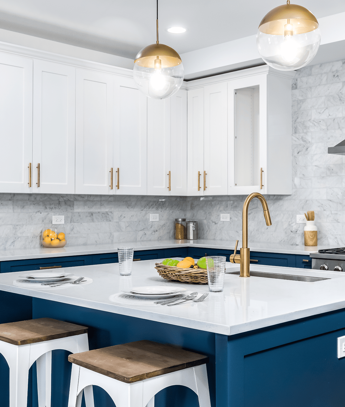 Elegant kitchen featuring gold accents