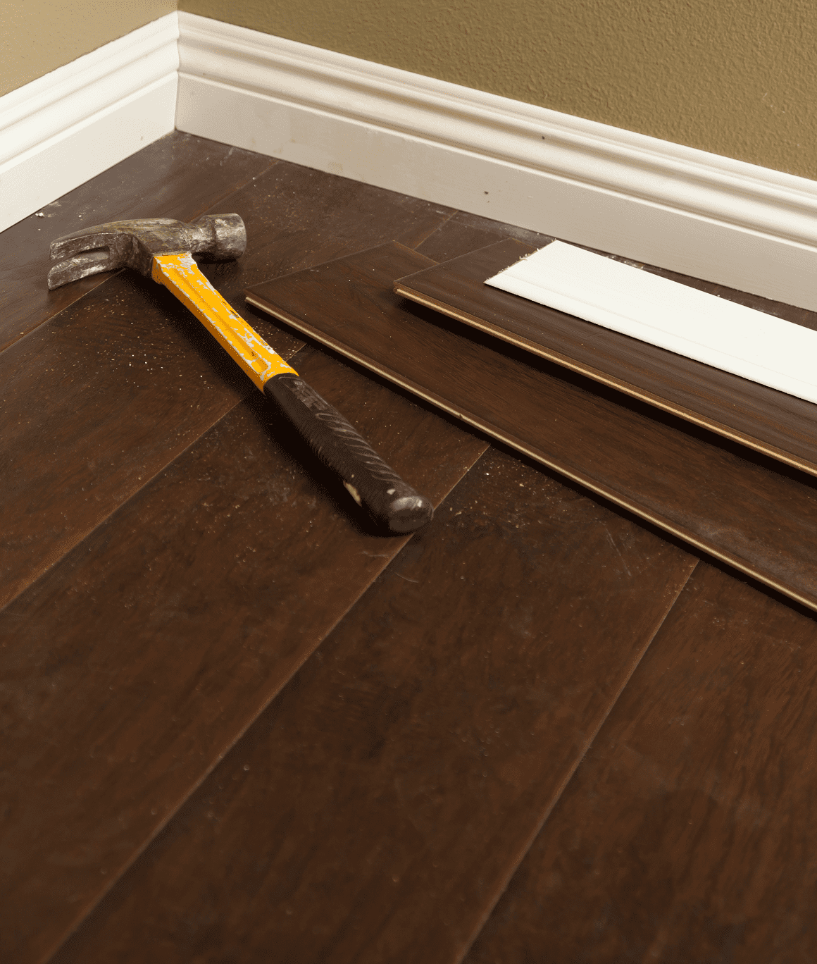 Hardwood floor with installation tools